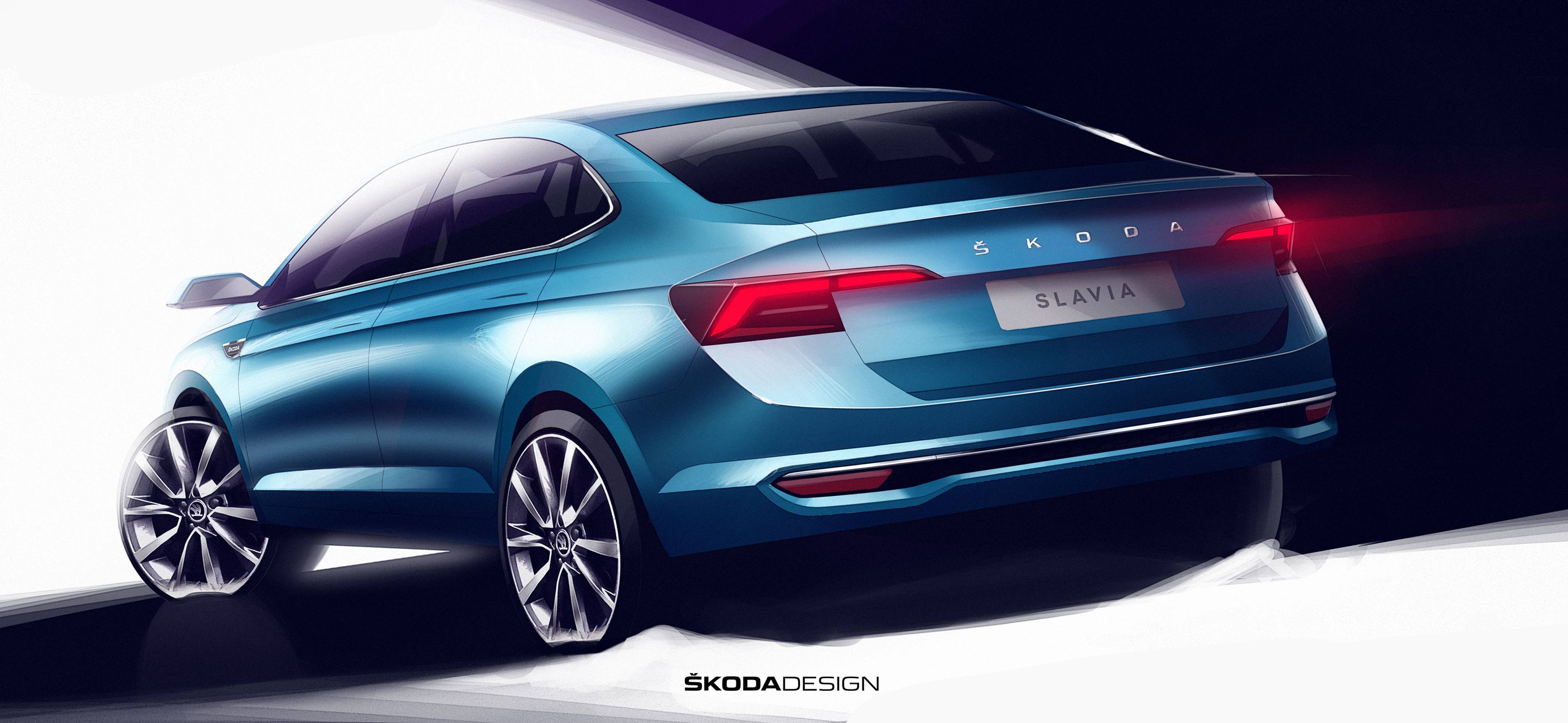 Обновленный седан Skoda Slavia Вид Сзади